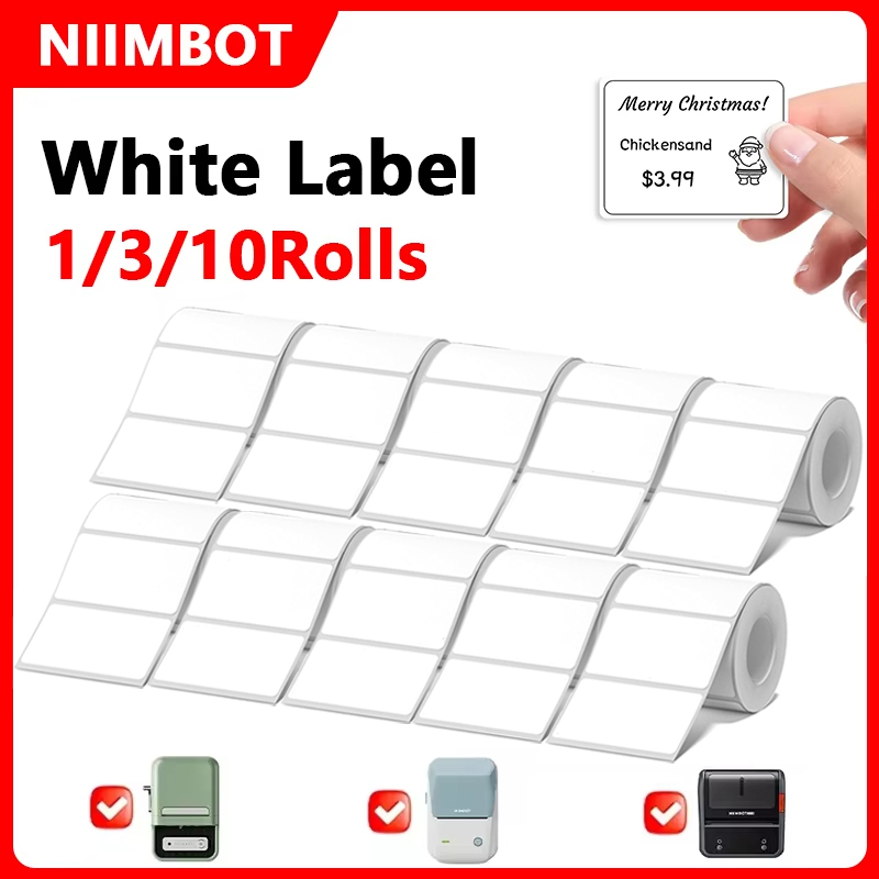 Commercial Printing Inc - Niimbot 1/3/10 рулонов, белая термоэтикетка, водонепроницаемая